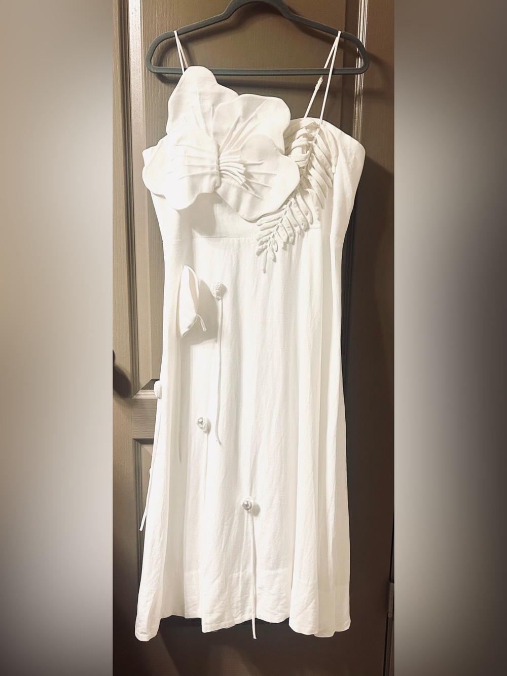 FARM Rio NWT XL Garden Floral Appliqué Off White Midi Dress MSRP $360